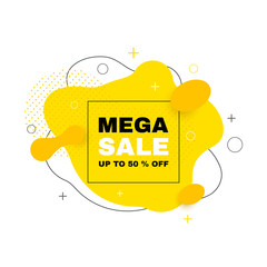 Sticker - Sale banner in trendy design with abstract shapes composition. Mega Sale vector background. 