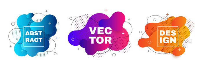 Gradient geometric banners with flowing liquid shapes. Dynamic Fluid design.