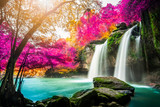 Fototapeta Fototapety z naturą - Amazing in nature, beautiful waterfall at colorful autumn forest in fall season 