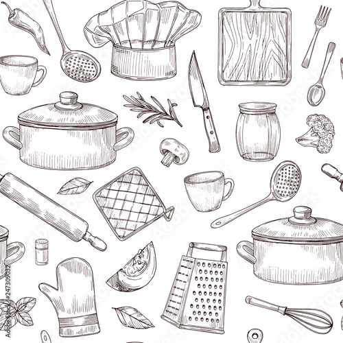 Fotografía Kitchen tools seamless pattern