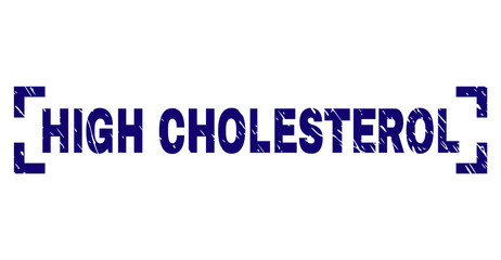 Sticker - HIGH CHOLESTEROL label seal print with corroded texture. Text tag is placed inside corners. Blue vector rubber print of HIGH CHOLESTEROL with corroded texture.