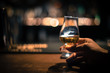 Hand holding a Glencairn single malt whisky glass