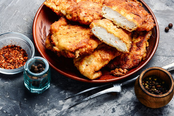 Chicken schnitzel on plate