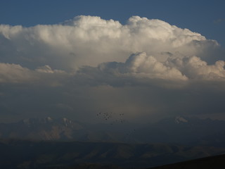 Sunset in the mountains. View from the height.