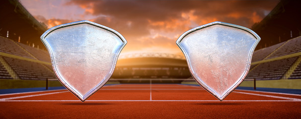 Wall Mural - the Soccer stadium with metal shields and football.