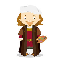 Rembrandt cartoon character. Vector Illustration. Kids History Collection.