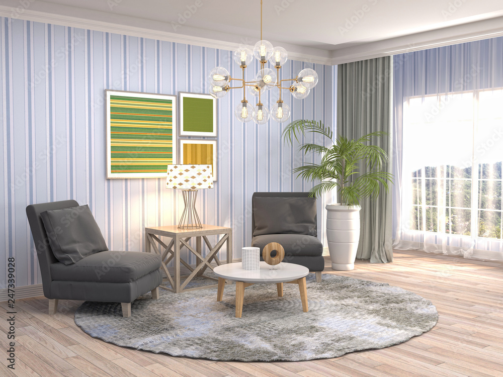 interior with chair. 3d illustration - obrazy, fototapety, plakaty 