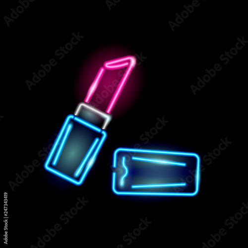 Neon Icon Of Lipstick Isolated On Black Background Beauty And Fashion Logo Element Of Design For Cosmetic Or Female Concept Vector 10 Eps Illustration Buy This Stock Vector And Explore Similar