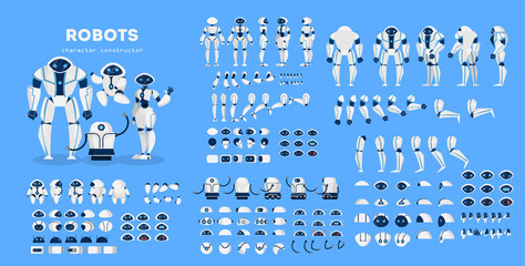 robot character set for the animation with various views
