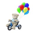teddy bear on trike with ballons isolated