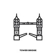 Tower Bridge at London, England, UK vector line icon.