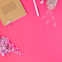 Wall Mural - Styled pink feminine workspace flat lay