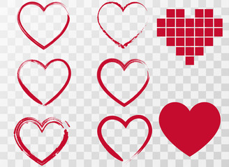 Leinwandbilder - Set of nine hand drawn heart. Handdrawn rough marker hearts isolated on white background. Vector illustration for your graphic design