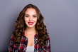 © deagreez - Close-up portrait of nice cute sweet adorable attractive charming pretty winsome cheerful wavy-haired lady isolated over gray pastel background