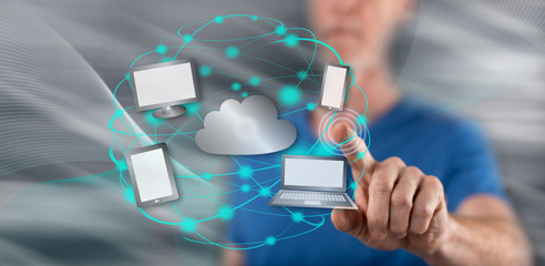 Canvas Print - Man touching a cloud computing concept