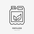 Soil fertilizer in plastic canister flat line icon. Vector thin sign of ground fertilization