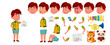 © PikePicture - Asian Boy Kindergarten Kid Vector. Animation Creation Set. Face Emotions, Gestures. Playful Positive Small Baby. For Web, Poster, Booklet Design. Animated. Isolated Cartoon Illustration