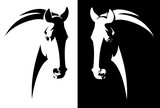 Fototapeta Konie - horse head black and white simple vector outline - monochrome equine emblem design