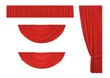 Set of red curtains and pelmet drapery