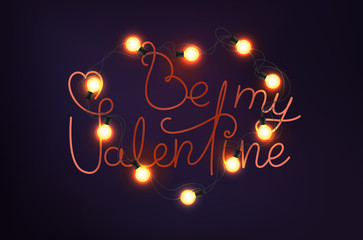 Aufkleber - Be my Valentine. Shining heart and lettering inscription on dark background