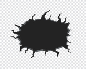 Black hole on transparent background. Broken wall concept. Vector illustration