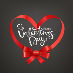 Aufkleber - Happy Valentines day holiday card. Frame with red ribbon. Vector illustration