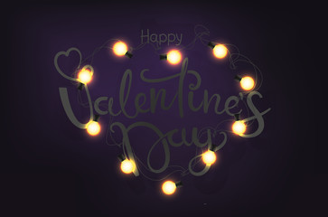 Aufkleber - Happy Valentines Day. Shining heart and lettering inscription on dark background