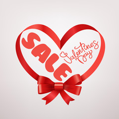 Poster - Valentines day sale card. Frame with red ribbon. Vector illustration