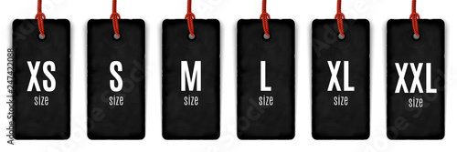 Fotografía Collection of clothing size labels isolated on white, vector illustration