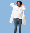 © Asier - Handsome african american medical doctor crazy and desperate, screaming out of control, funny lunatic expressing freedom and wild