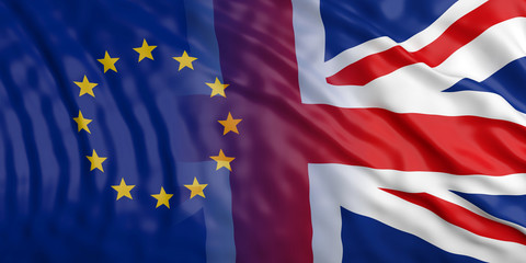 Poster - Brexit. EU and United Kingdom flag waving. 3d illustration