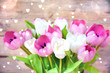 Frühling Grußkarte - Tulpen Blumenstrauß mit Herzen - Muttertag, Geburtstag Hochzeit Glückwunschkarte