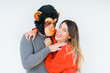 © Krakenimages.com - Funny young couple, boyfriend wearing monkey mask, crazy and idiot relationship in love