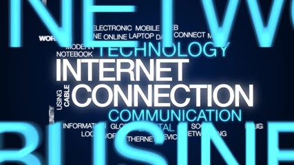 Wall Mural - Internet connection animated word cloud. Kinetic typography.