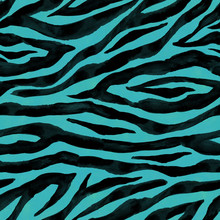 Black And Teal Turquoise Abstract Zebra Striped Textured Seamless Pattern