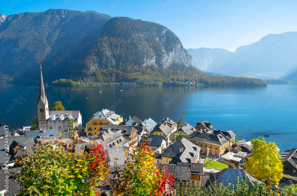 Wonderful autumn day in Hallstatt the Unesco World Heritage and one of ...