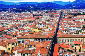 Orange Roofs Many Buildings Green Hills Tuscany Florence Italy