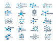 Molecular logotypes. Evolution concept formula chemistry genetic technology medical information node cell vector illustrations. Dna molecular, chemistry formula atom