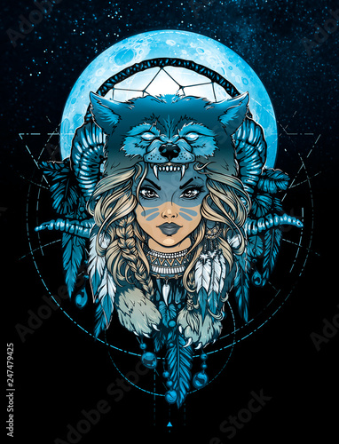 Native American Girl With Wolf Headdress Hand Drawn Illustration Can Be Used For Creating Logo Posters Flyers Emblem Prints Tattoo Web Buy This Stock Illustration And Explore Similar Illustrations At Adobe,Anime Boy Sitting Pose Reference