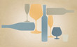 canvas print picture - Liquor bottles and glassware are seen silhouetted in color in this background illustration.  This is an illustration.
