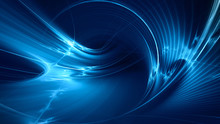 Abstract Blue On Black Background Texture. Dynamic Curves Ands Blurs Pattern. Detailed Fractal Graphics. Science And Technology Concept.