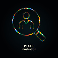 Sticker - Conference - pixel icon. Vector Illustration on black background.