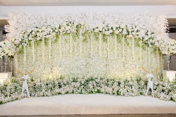wedding backdrop with flower and wedding decoration