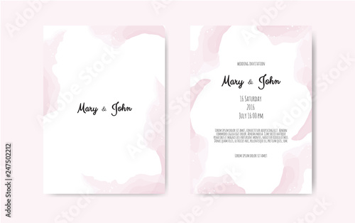 Wedding invite with abstract watercolor style decoration in light tender dust...