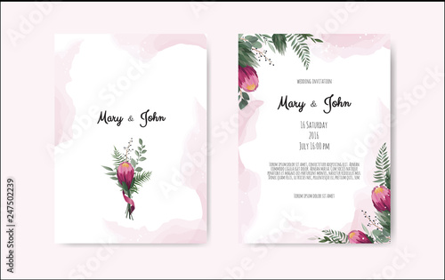 Vector floral botanical card design with leaves with geometrical frame. Prote...