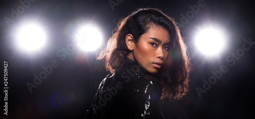 Fashion Young Asian Woman Tan Skin Eyes Beautiful Make Up