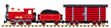 Cargo Steam Train On A Rail Road Vector Illustration