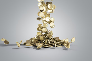 Wall Mural - gold coins with dollar sign fall on graund 3d illustration on a grey background