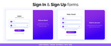 Set Of Sign Up And Sign In Forms. Purple Gradient.