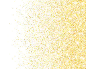 Wall Mural - Vector gold glitter confetti dots rain. Golden sparkling glittering border isolated on white background. Party tinsels shimmer, holiday background design, festive frame